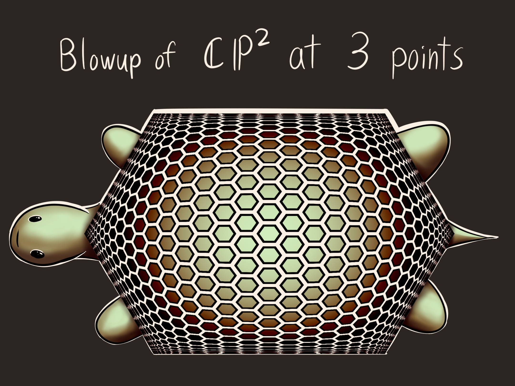 a turtle. The shell is a a hexagon full of hexagons, degenerating towards the border.