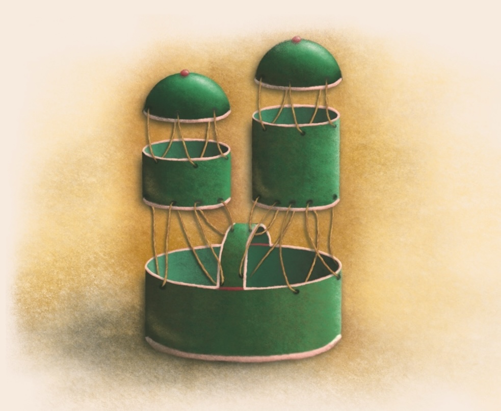 A surface built from cylinders and hemispheres sewen togehter. 