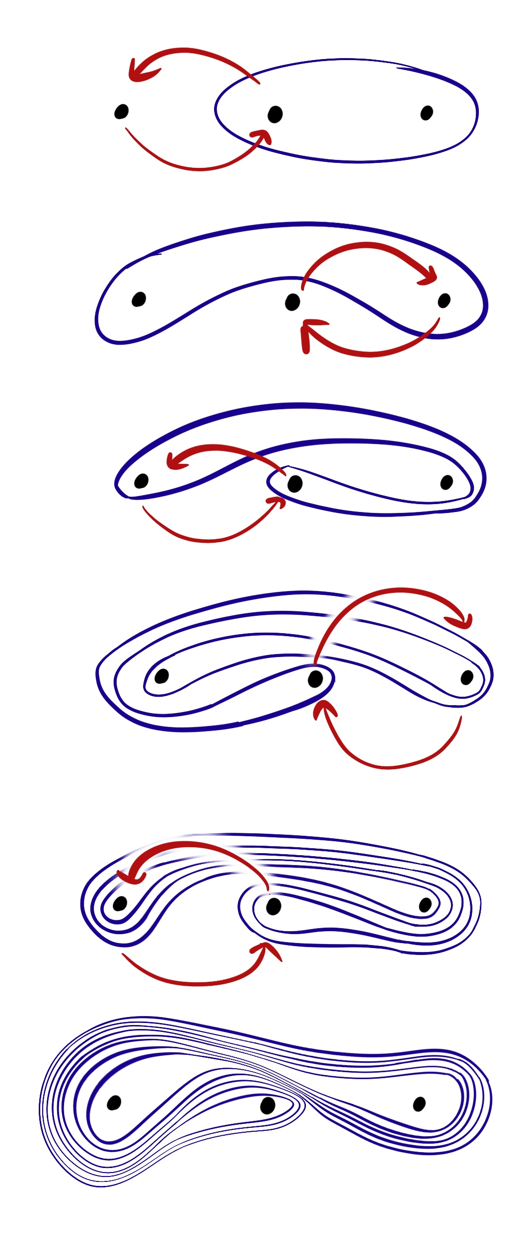 a sequence of steps braiding the above mural out of a single curve