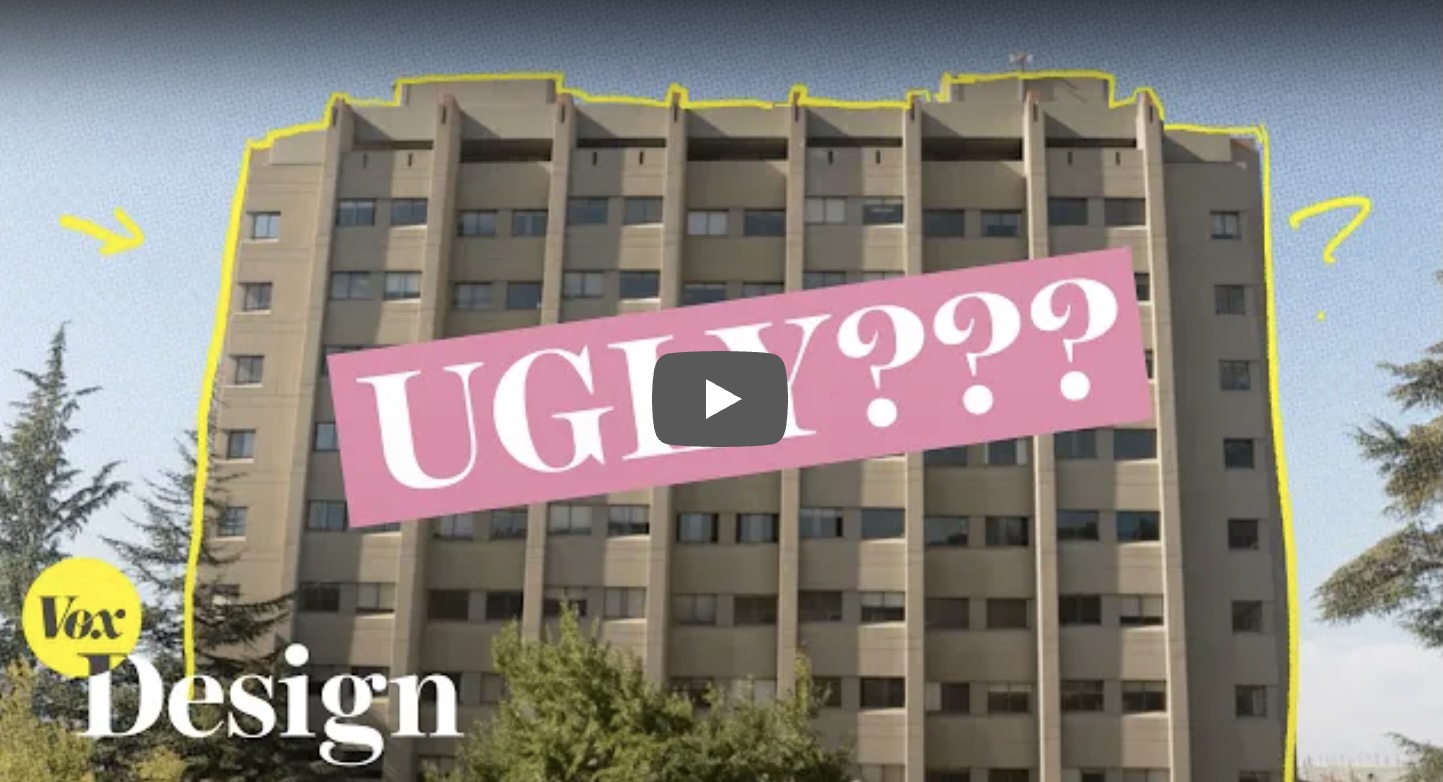 a concrete building, wth the word ugly stamped on top