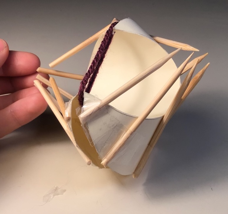 vesica piscis template, with ruling lines extended to the center using toothpicks