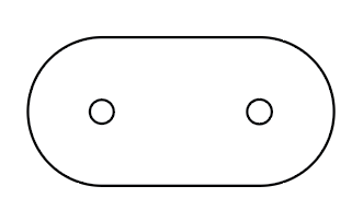 An elongated circle, with two small circles in each end.