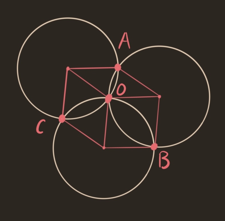 the three petals of a contorted seed of life, with lines connecting each intersection point to each center.